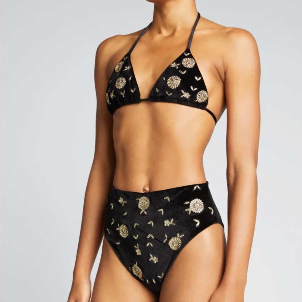 RARE Oceanus White velvet high rise bikini set